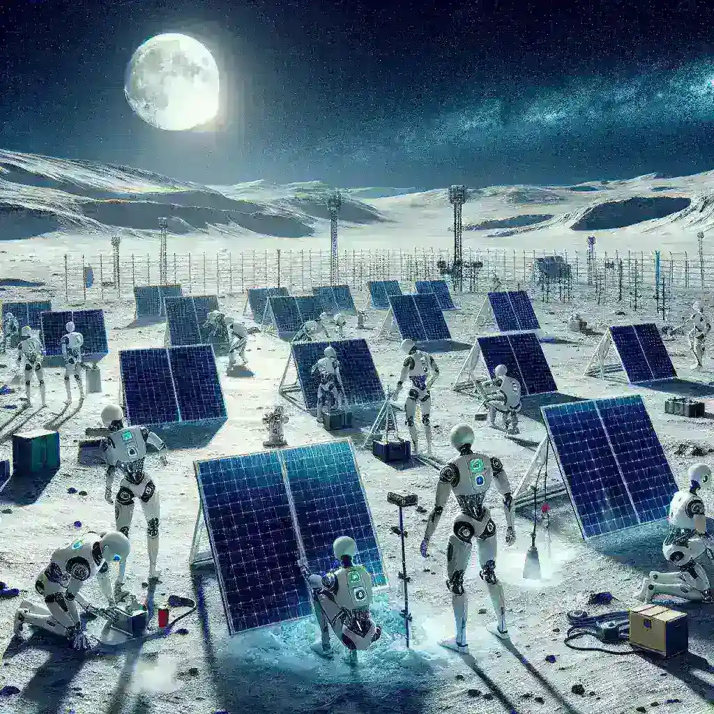 AI Robots Constructing Solar Power Arrays on Lunar Poles for Energy Harvesting